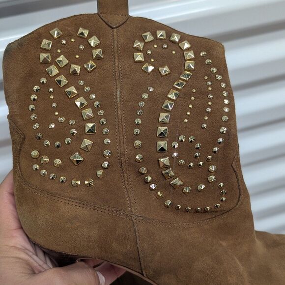 Michael Michael Kors Size 8 Cognac Brown & Gold Studded Ankle Boots (SB1) - Picture 6 of 8
